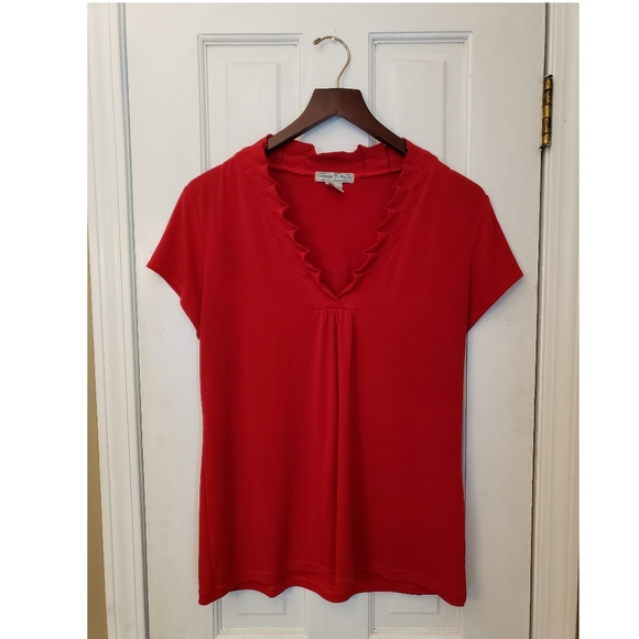 Vintage Suzie Tops - Vintage Suzie Red Ruffle Blouse